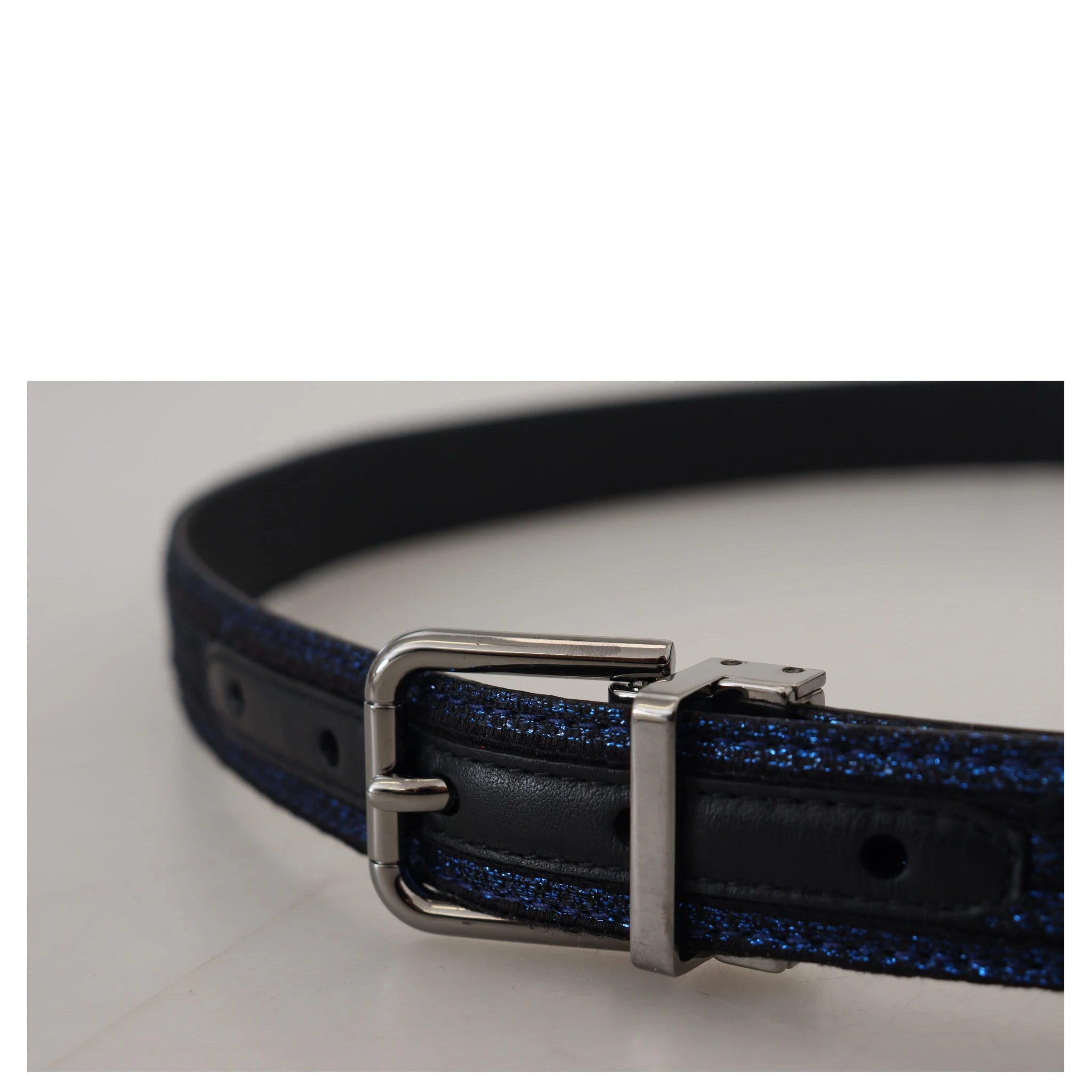 Blue Jacquard Stripe Silver Buckle Belt