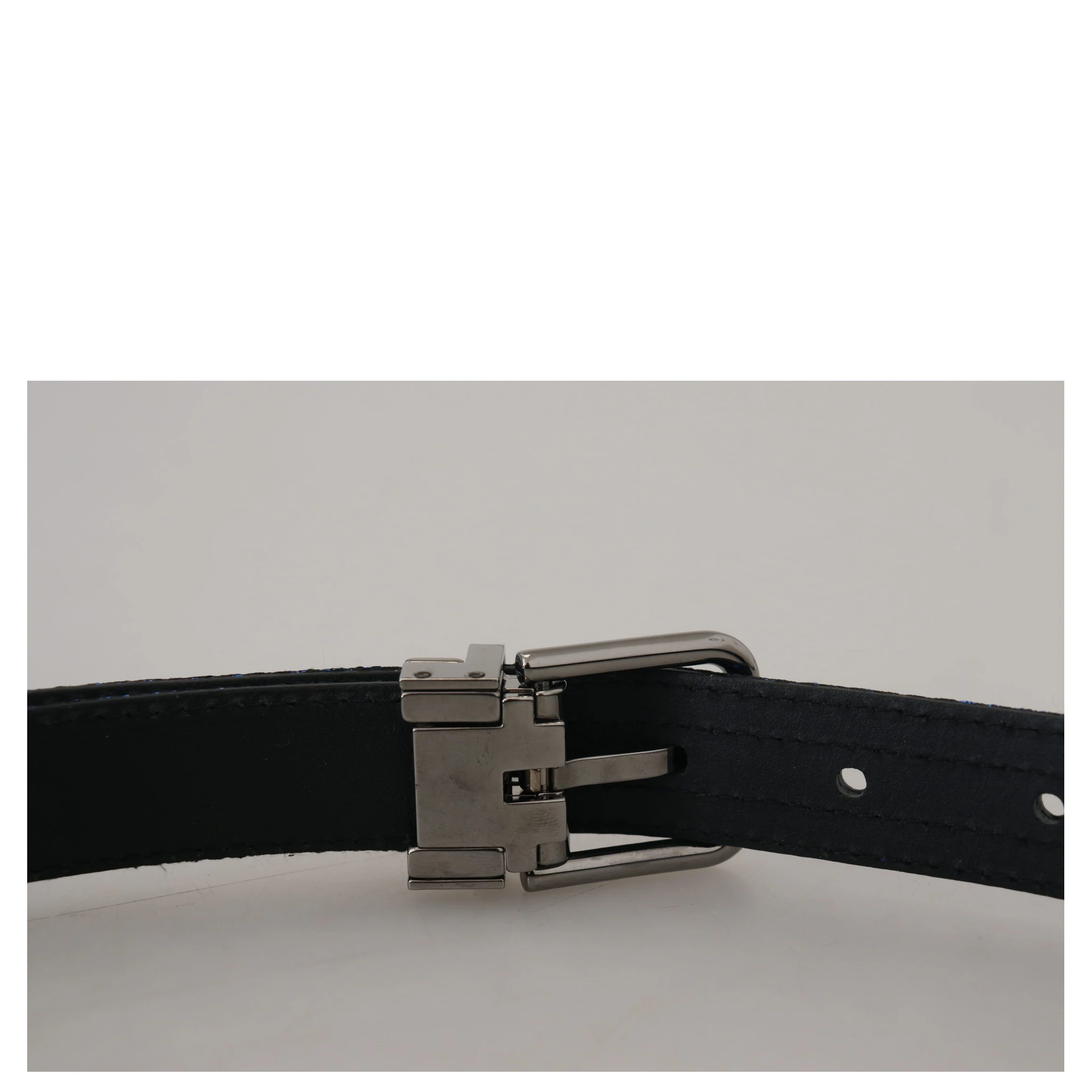 Blue Jacquard Stripe Silver Buckle Belt