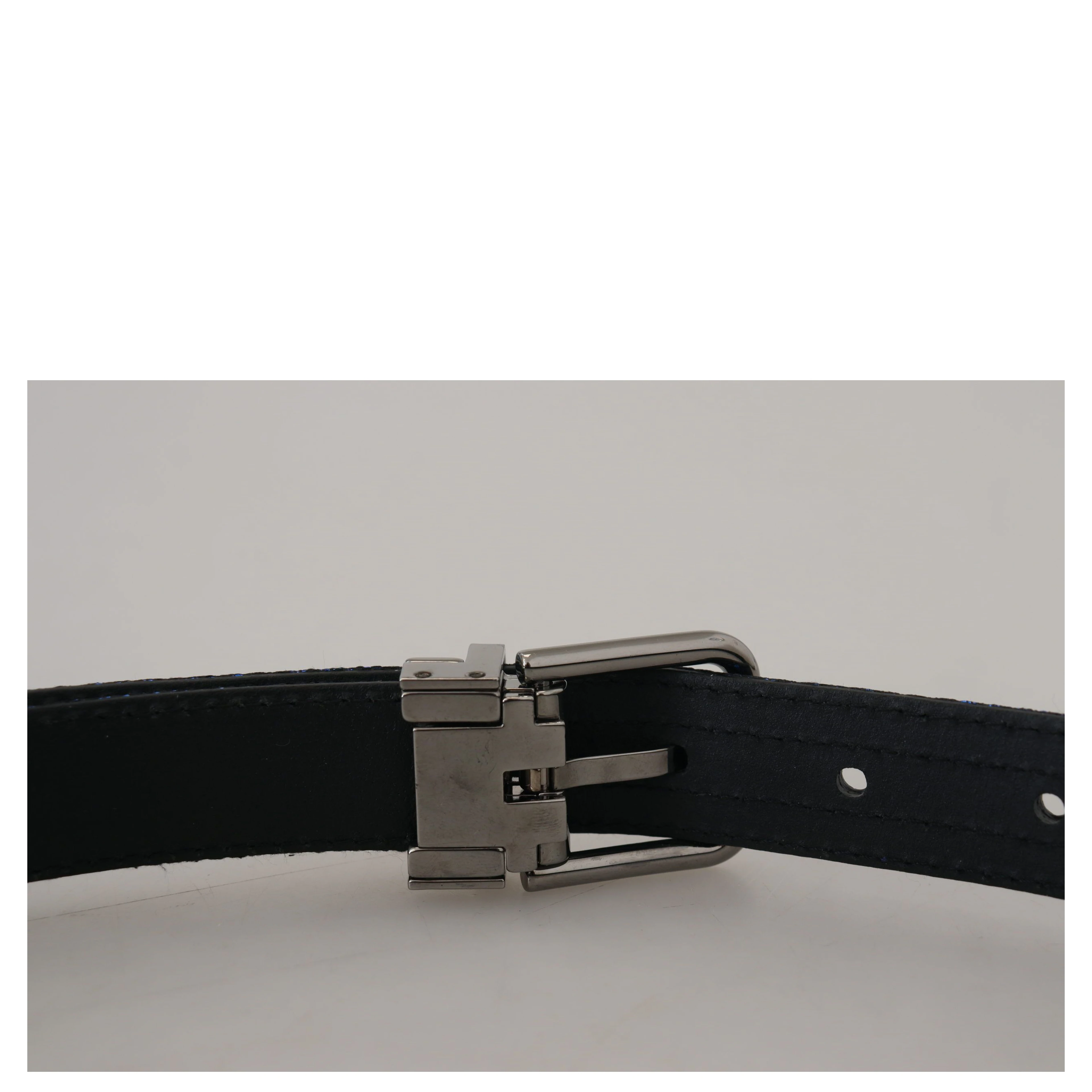 Blue Jacquard Stripe Silver Buckle Belt