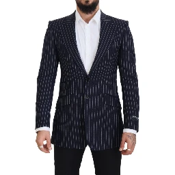 Dark Blue Stripe Wool Single Breasted Blazer