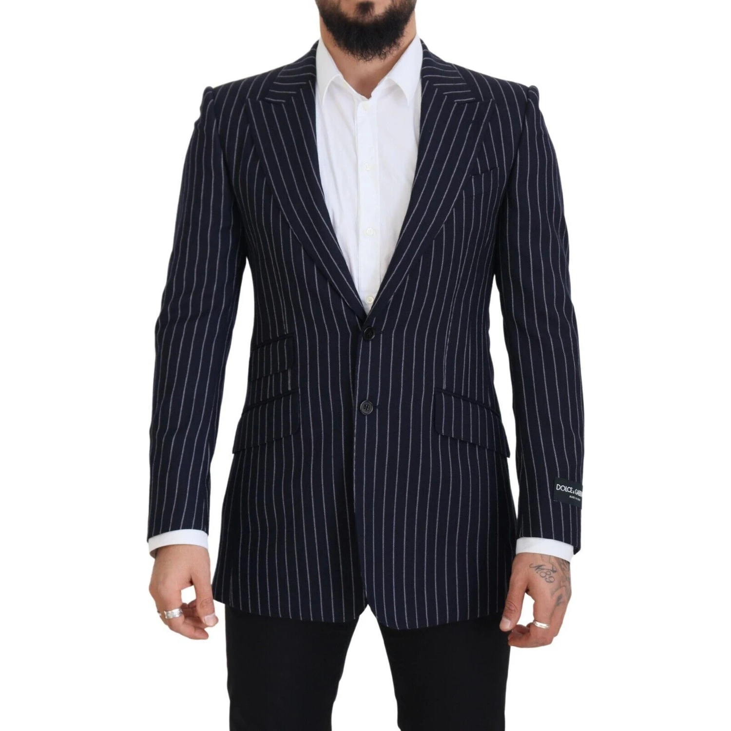 Dark Blue Stripe Wool Single Breasted Blazer