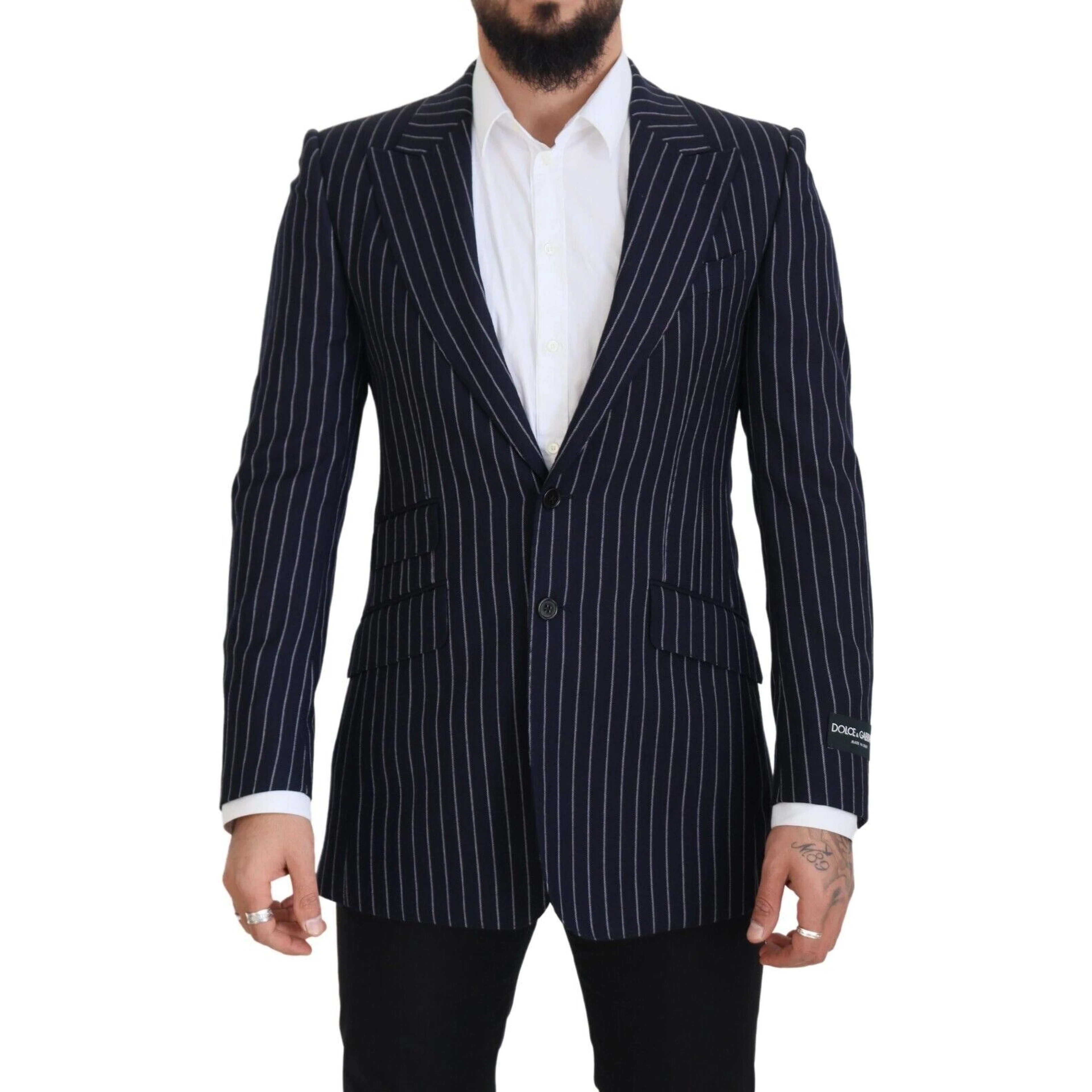 Dark Blue Stripe Wool Single Breasted Blazer