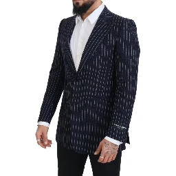 Dark Blue Stripe Wool Single Breasted Blazer