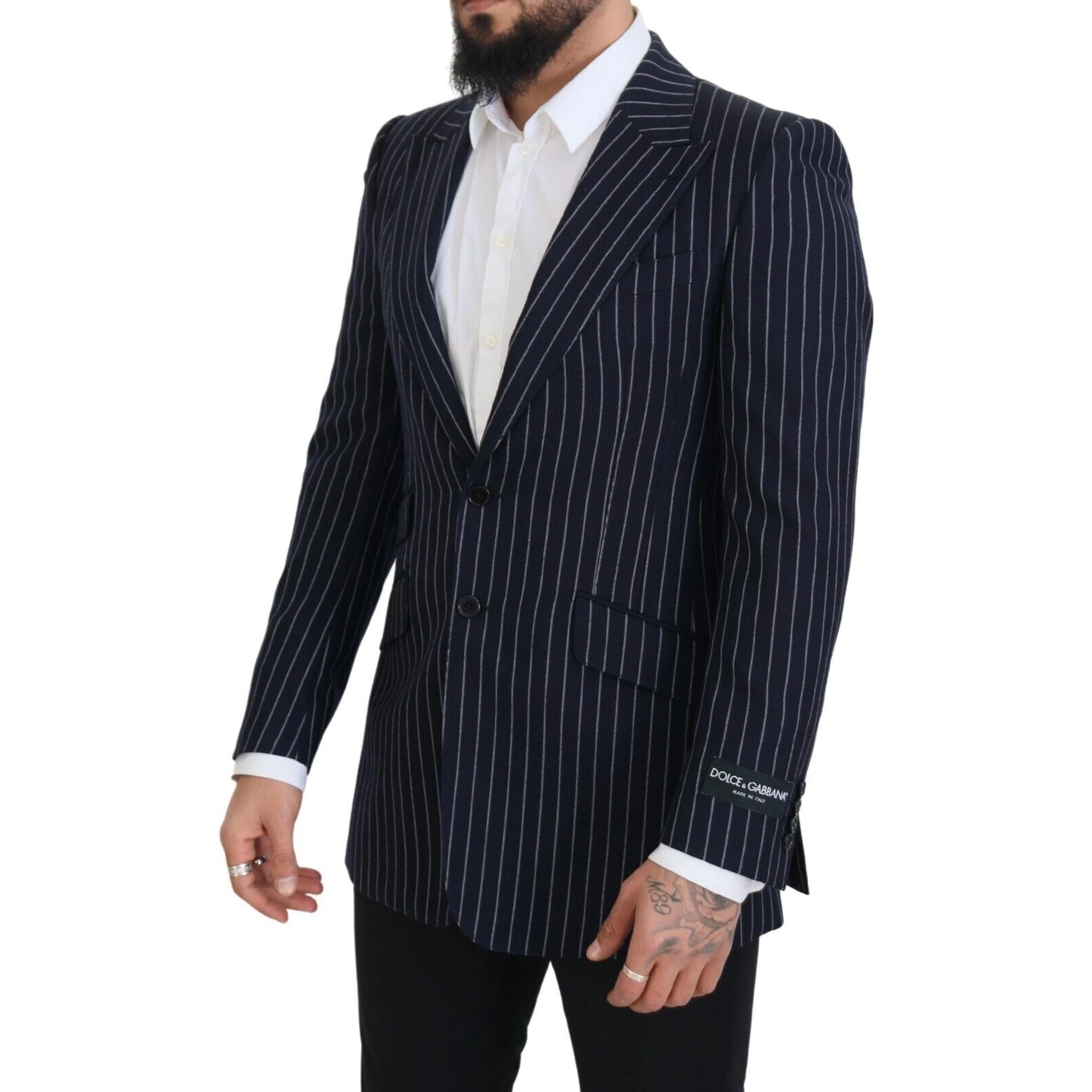 Dark Blue Stripe Wool Single Breasted Blazer