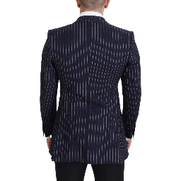 Dark Blue Stripe Wool Single Breasted Blazer