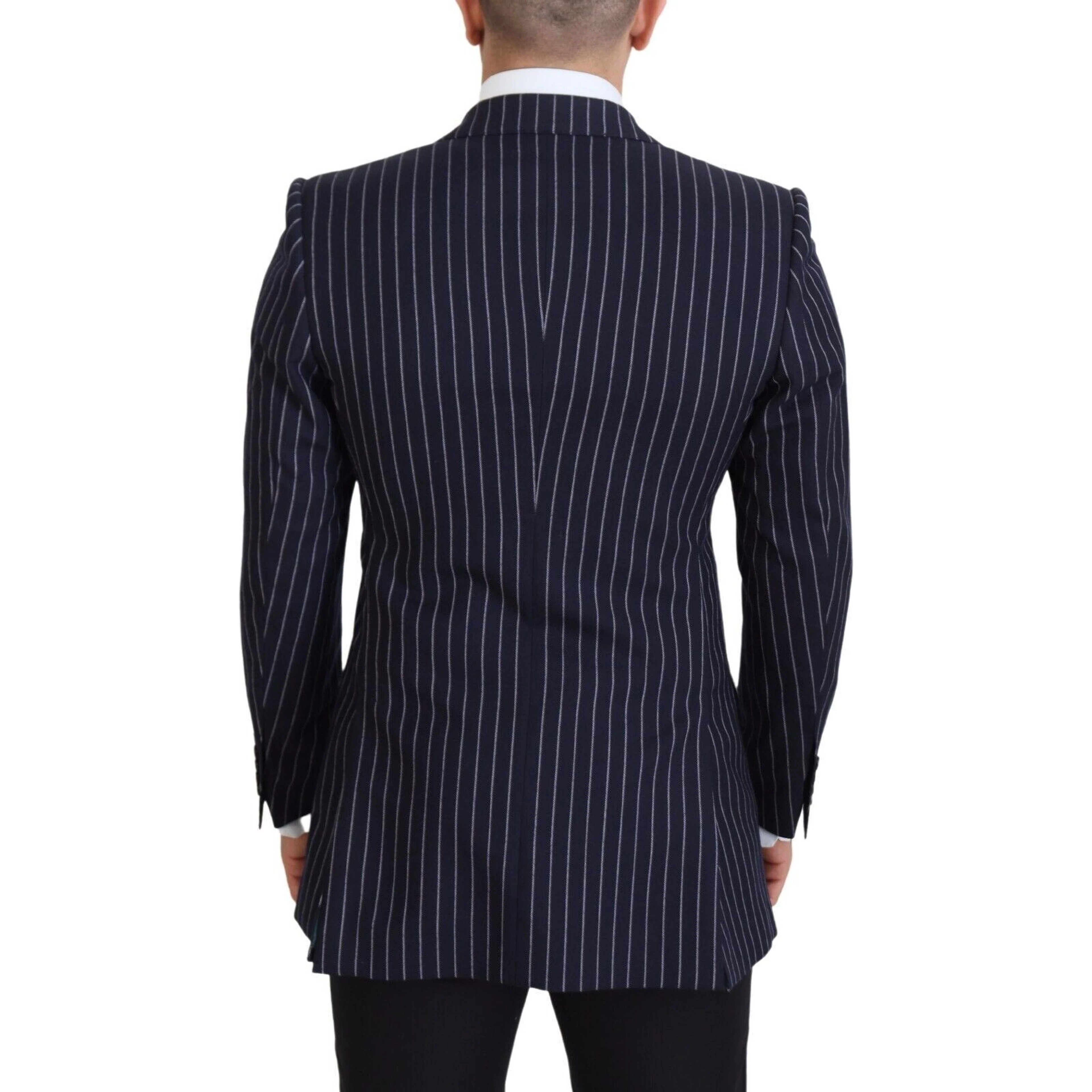 Dark Blue Stripe Wool Single Breasted Blazer