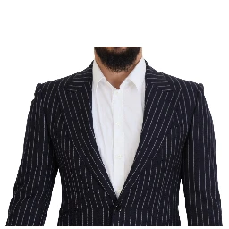 Dark Blue Stripe Wool Single Breasted Blazer