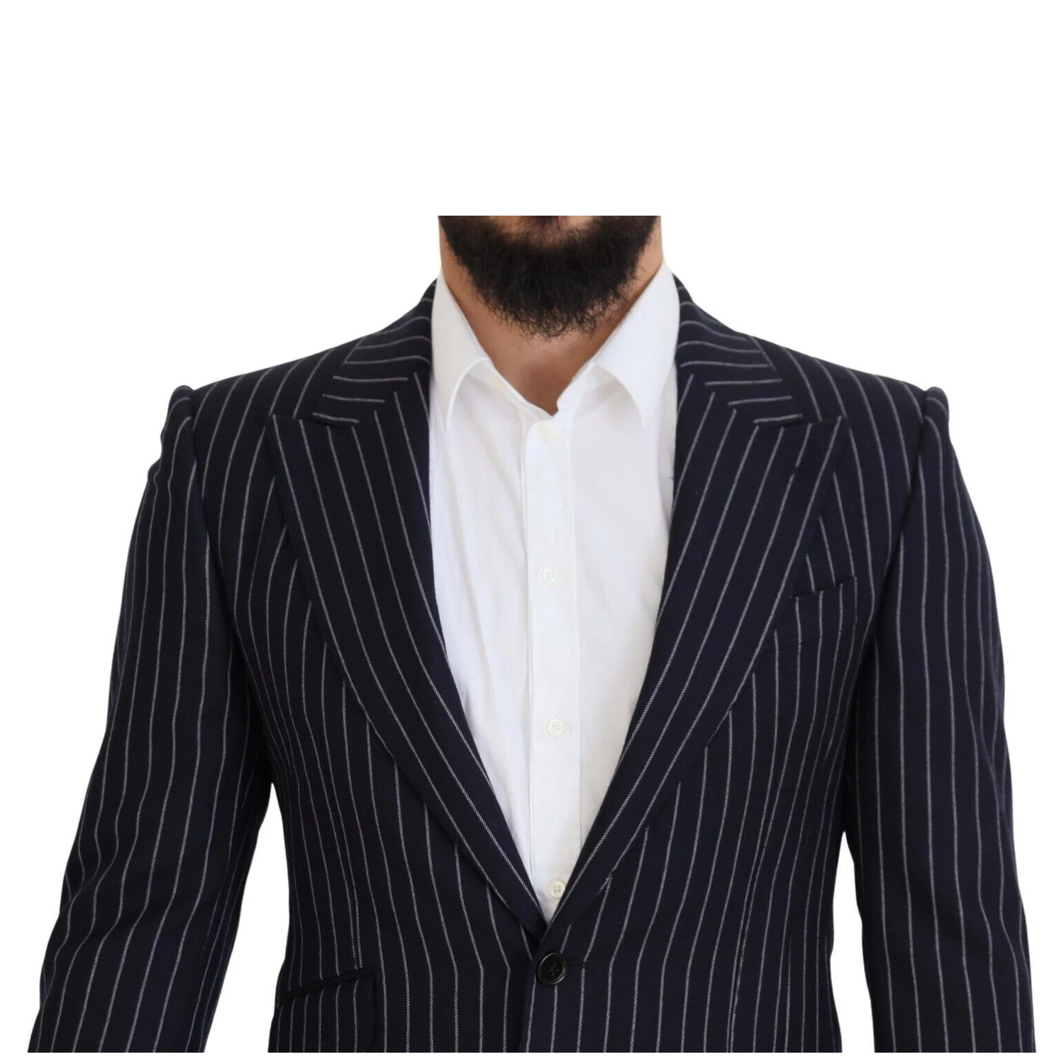 Dark Blue Stripe Wool Single Breasted Blazer