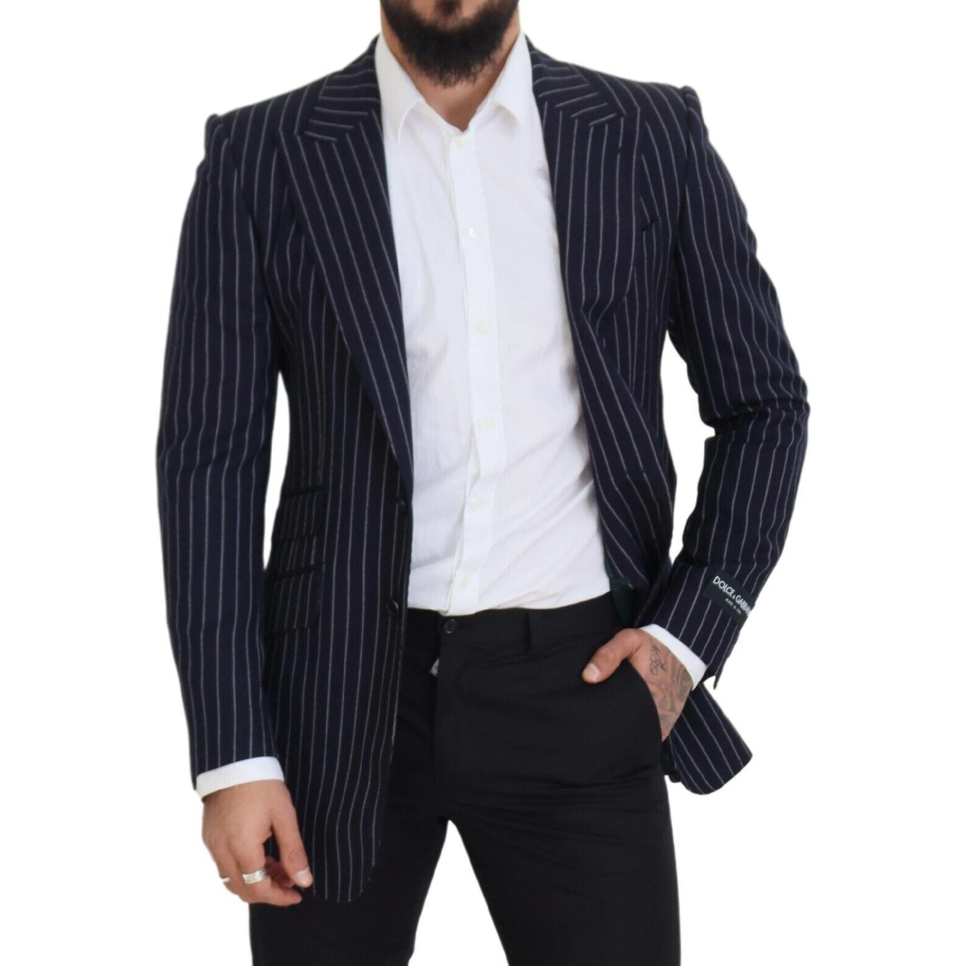 Dark Blue Stripe Wool Single Breasted Blazer