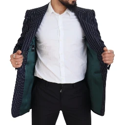 Dark Blue Stripe Wool Single Breasted Blazer