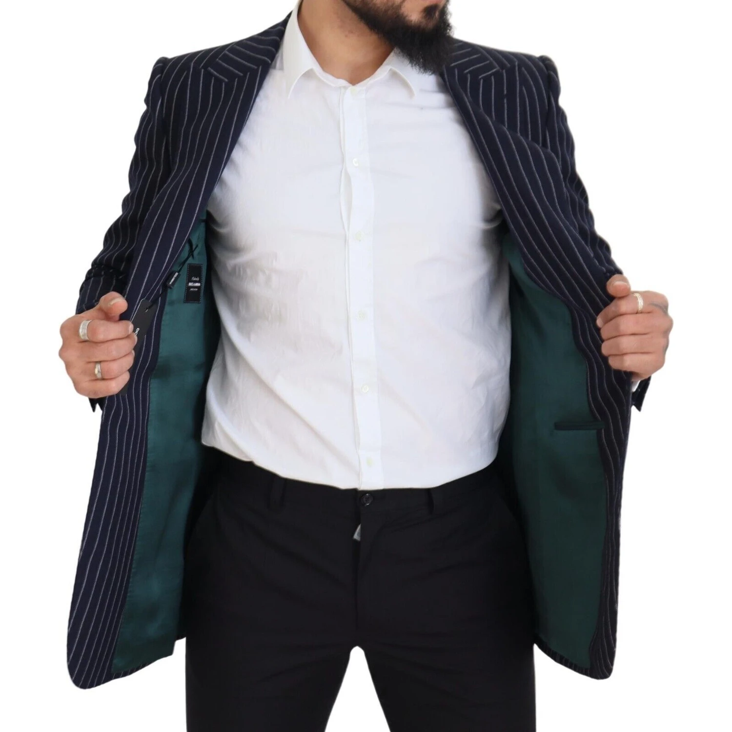 Dark Blue Stripe Wool Single Breasted Blazer