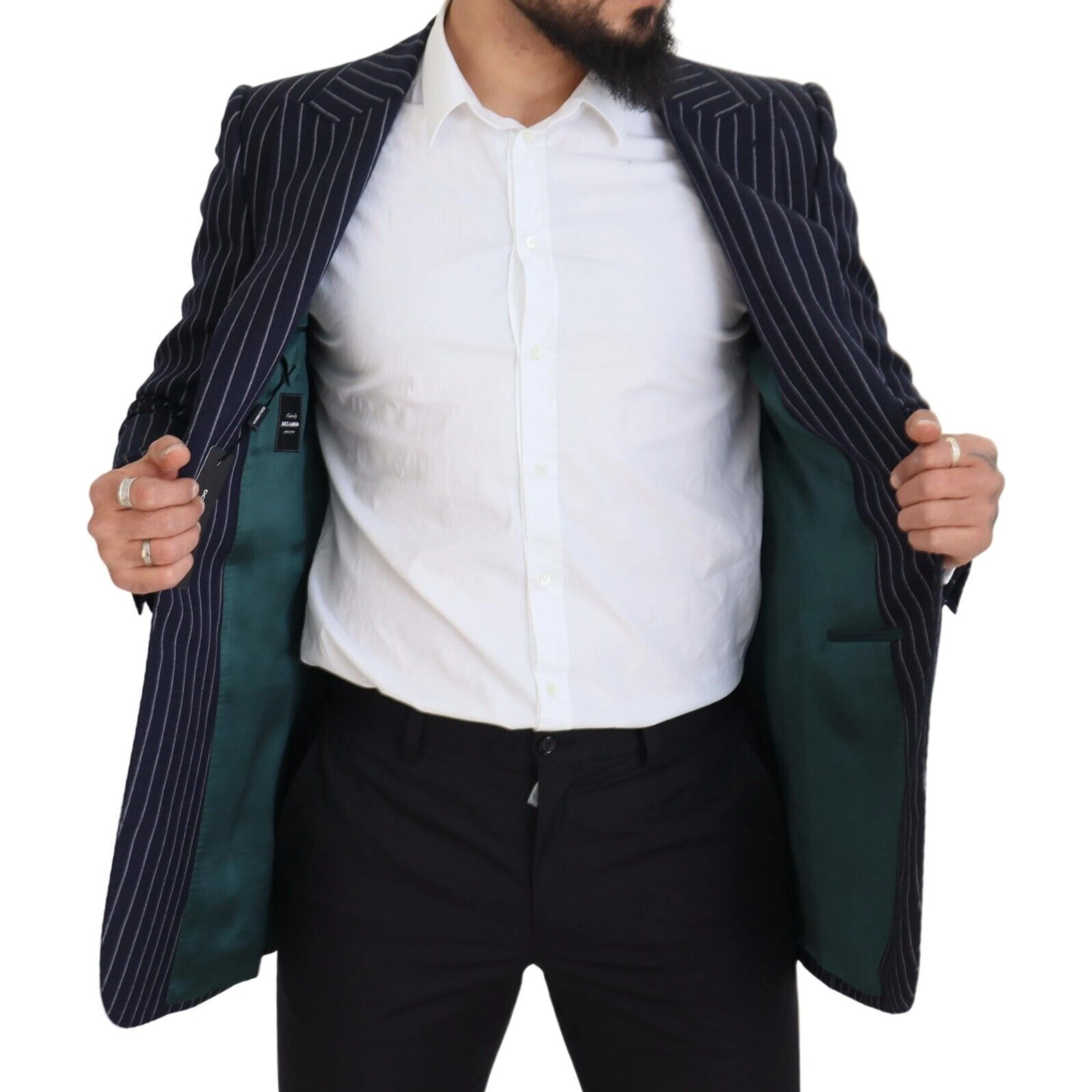 Dark Blue Stripe Wool Single Breasted Blazer