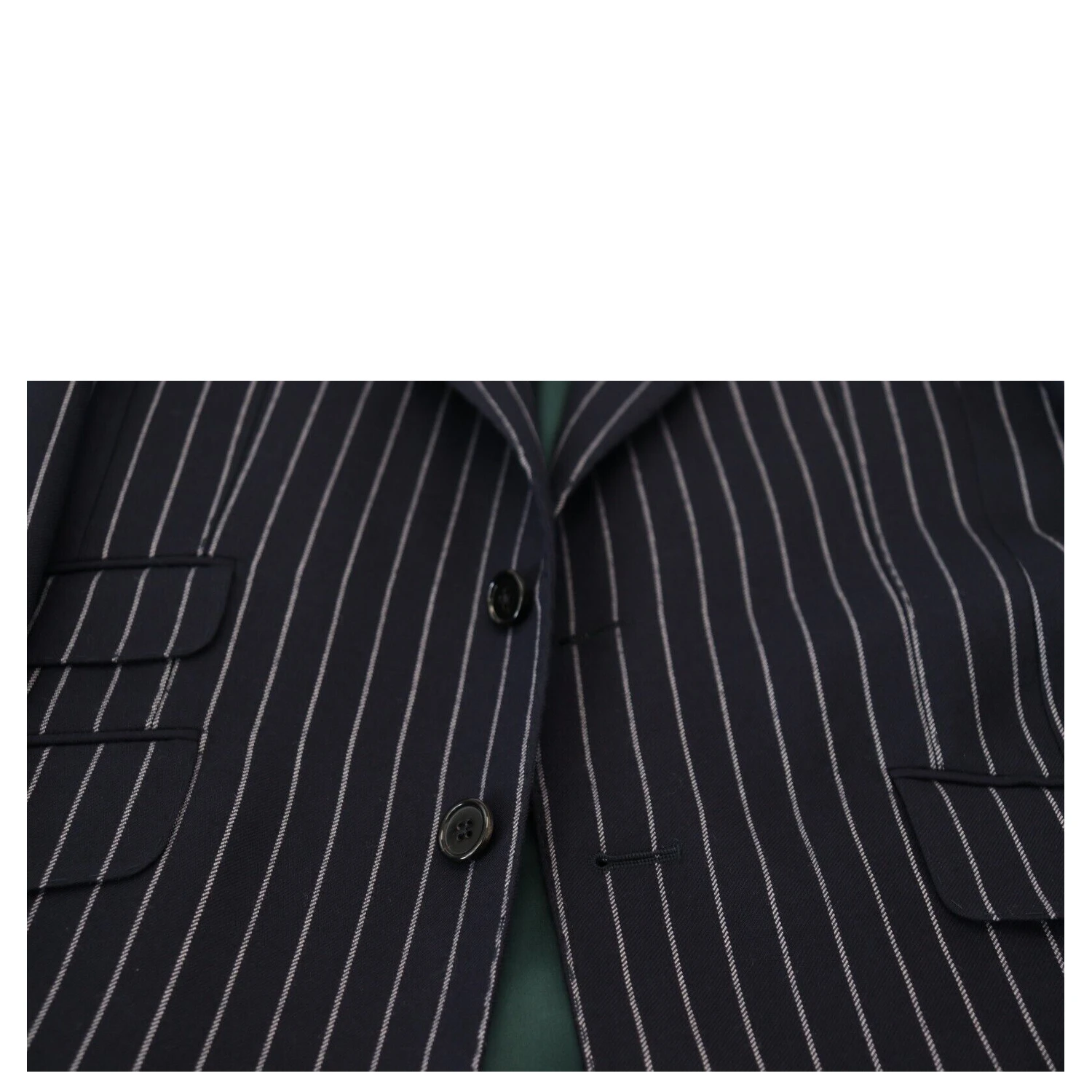 Dark Blue Stripe Wool Single Breasted Blazer
