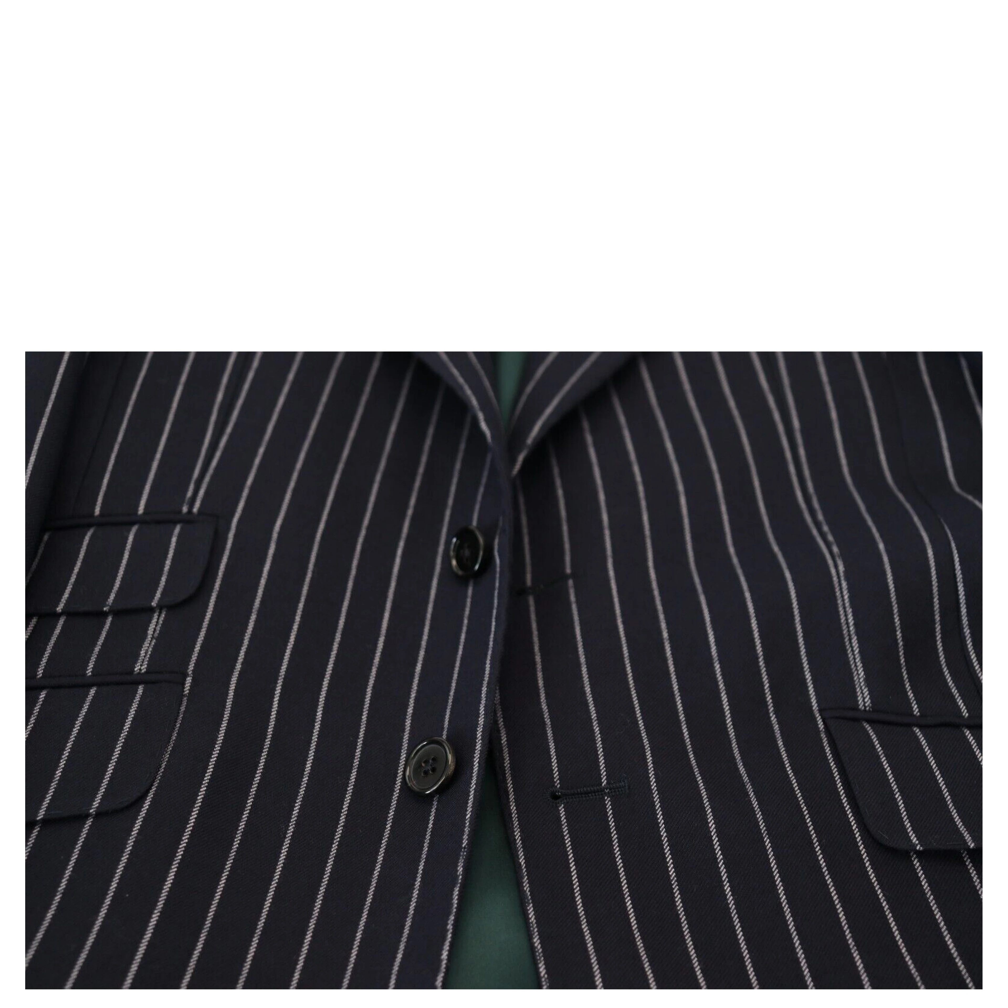 Dark Blue Stripe Wool Single Breasted Blazer