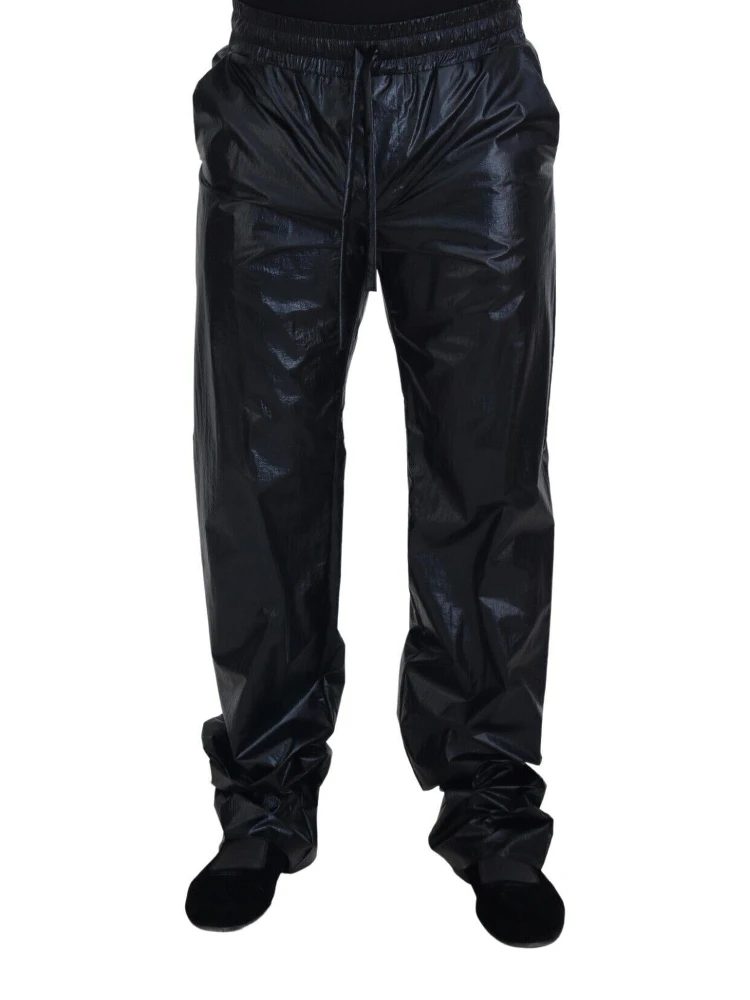 Black Shining Drawstring Trouser Nylon Pants