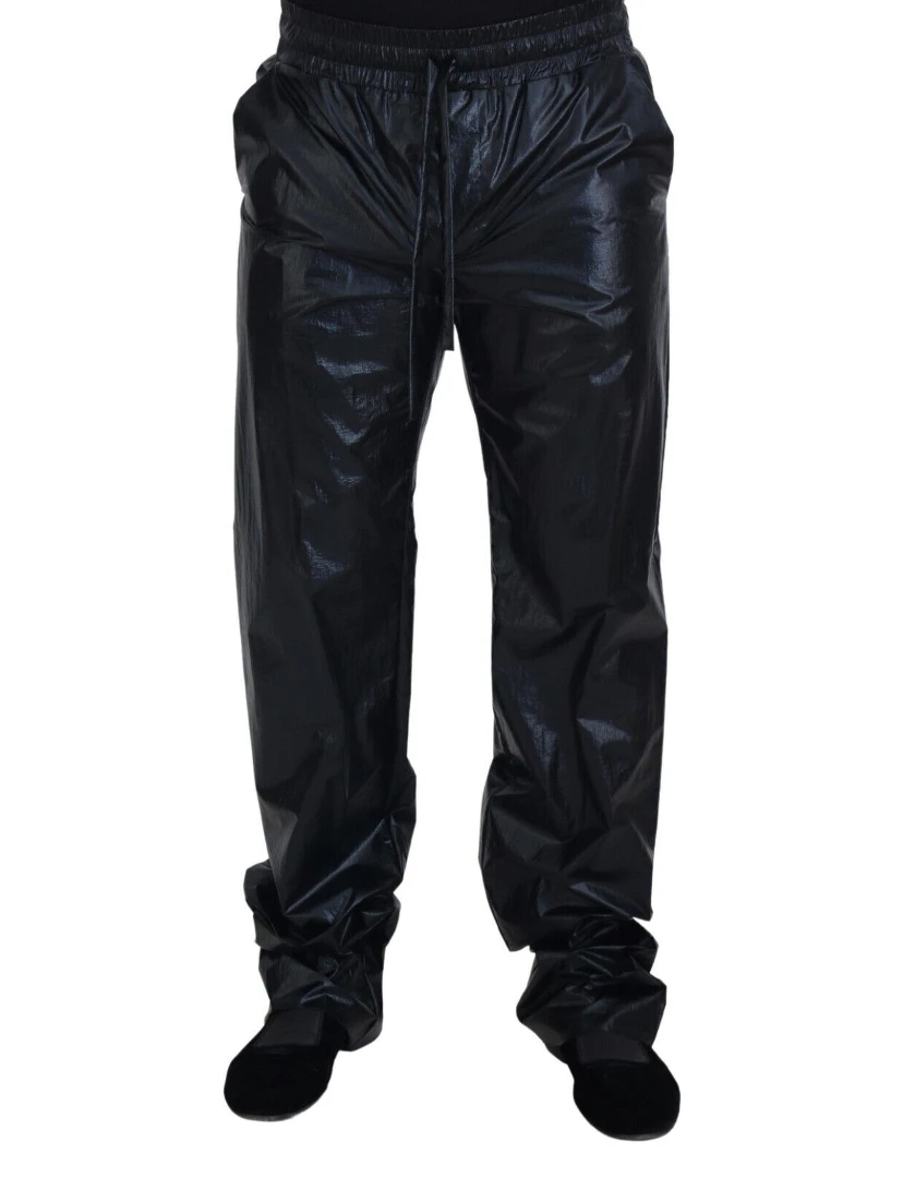 Black Shining Drawstring Trouser Nylon Pants