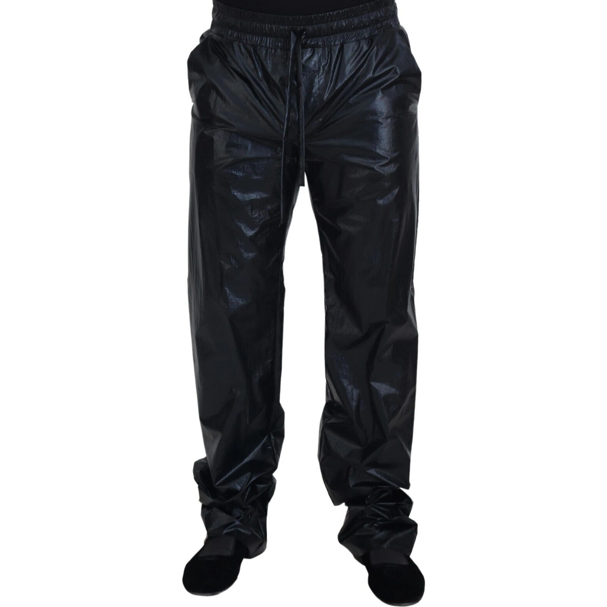 Black Shining Drawstring Trouser Nylon Pants