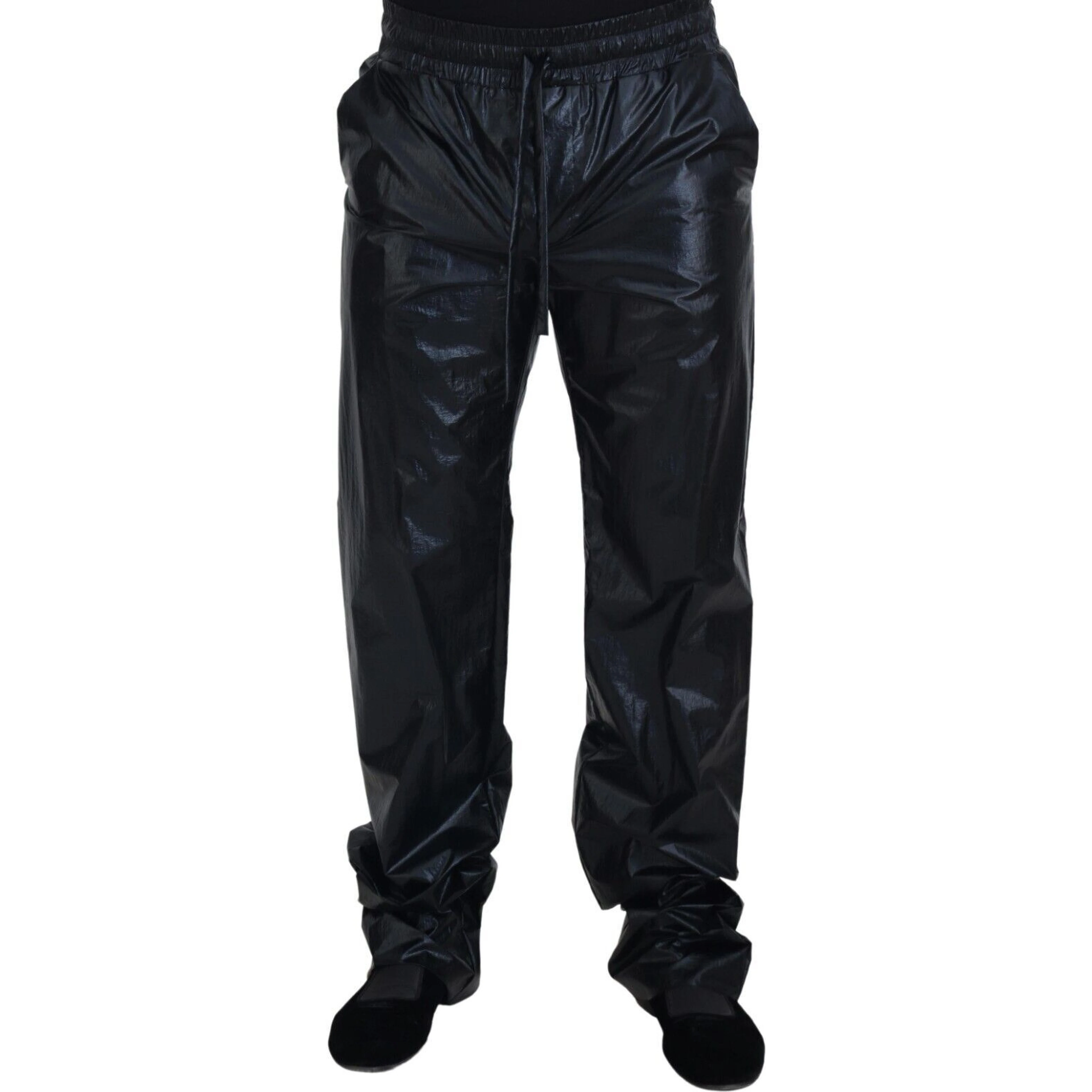 Black Shining Drawstring Trouser Nylon Pants
