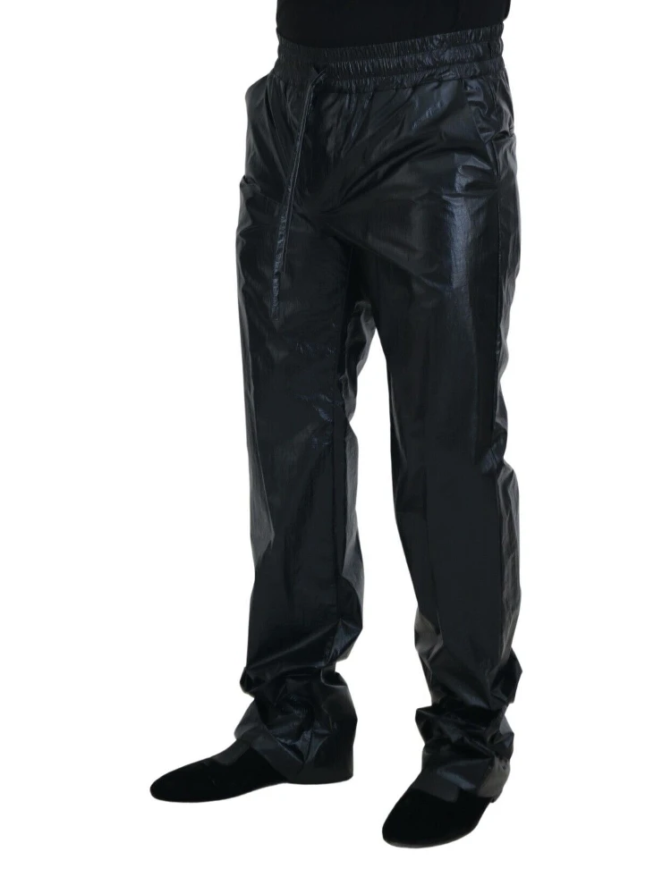 Black Shining Drawstring Trouser Nylon Pants alternative