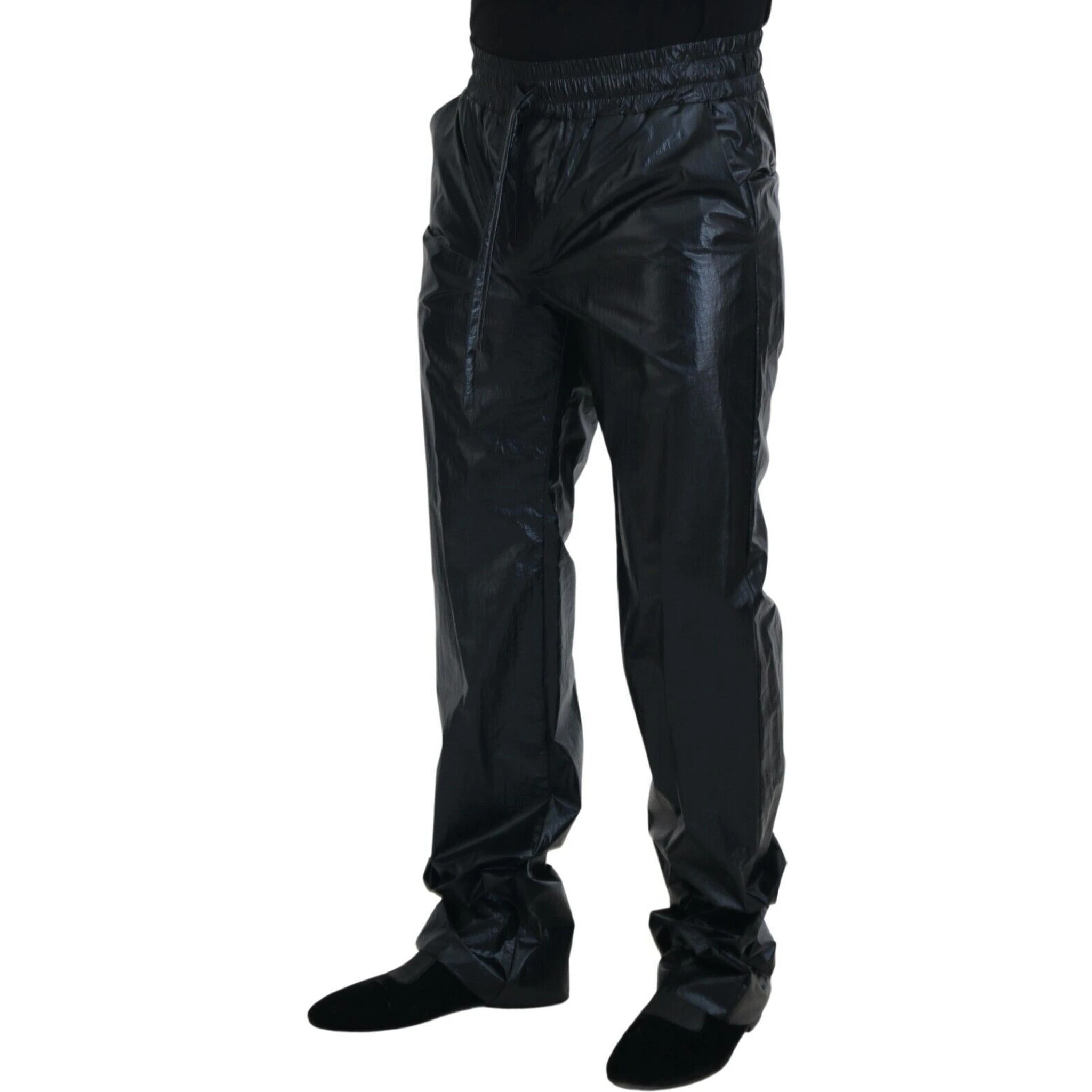 Black Shining Drawstring Trouser Nylon Pants