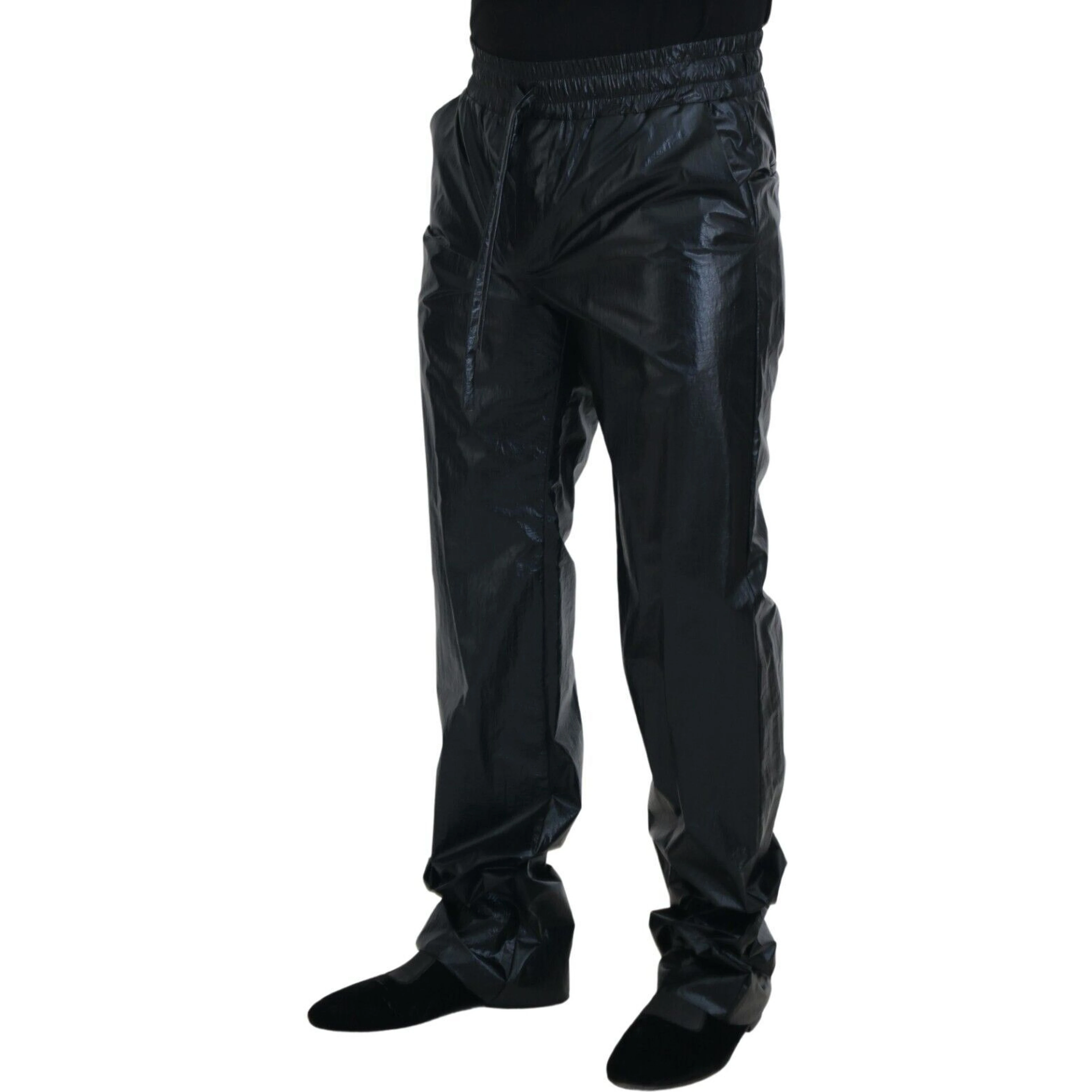 Black Shining Drawstring Trouser Nylon Pants