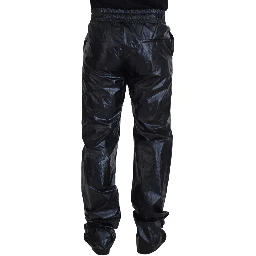 Black Shining Drawstring Trouser Nylon Pants