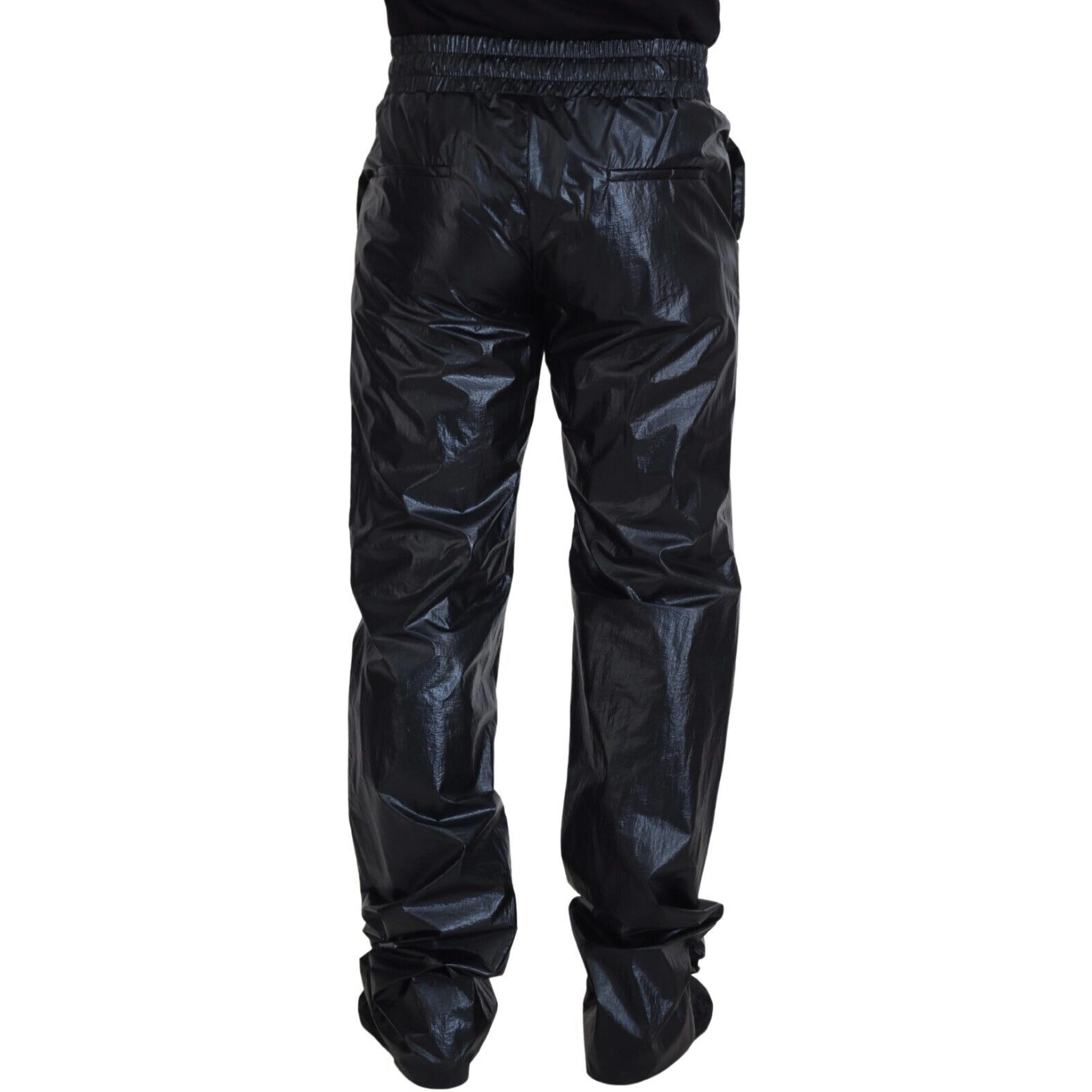 Black Shining Drawstring Trouser Nylon Pants