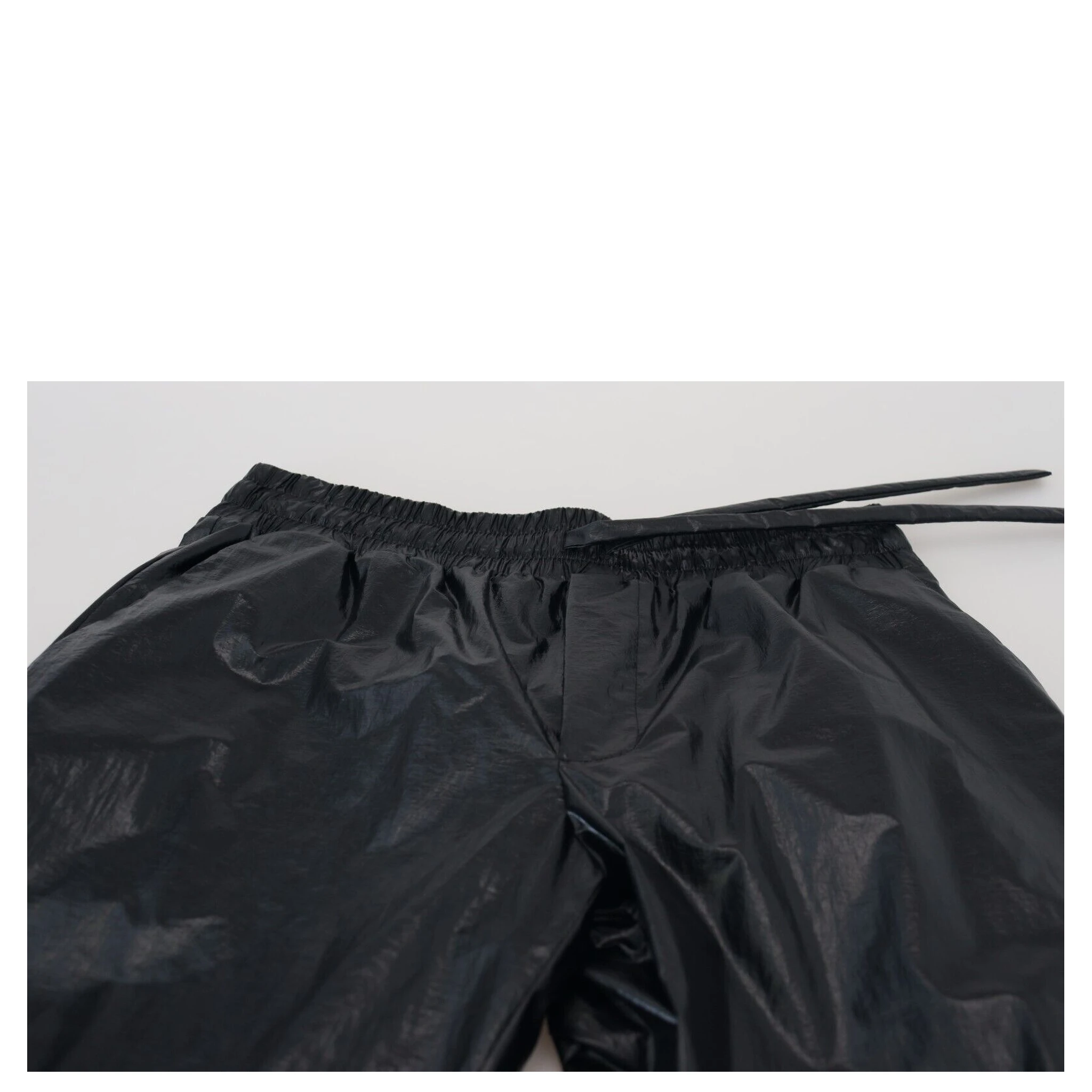 Black Shining Drawstring Trouser Nylon Pants