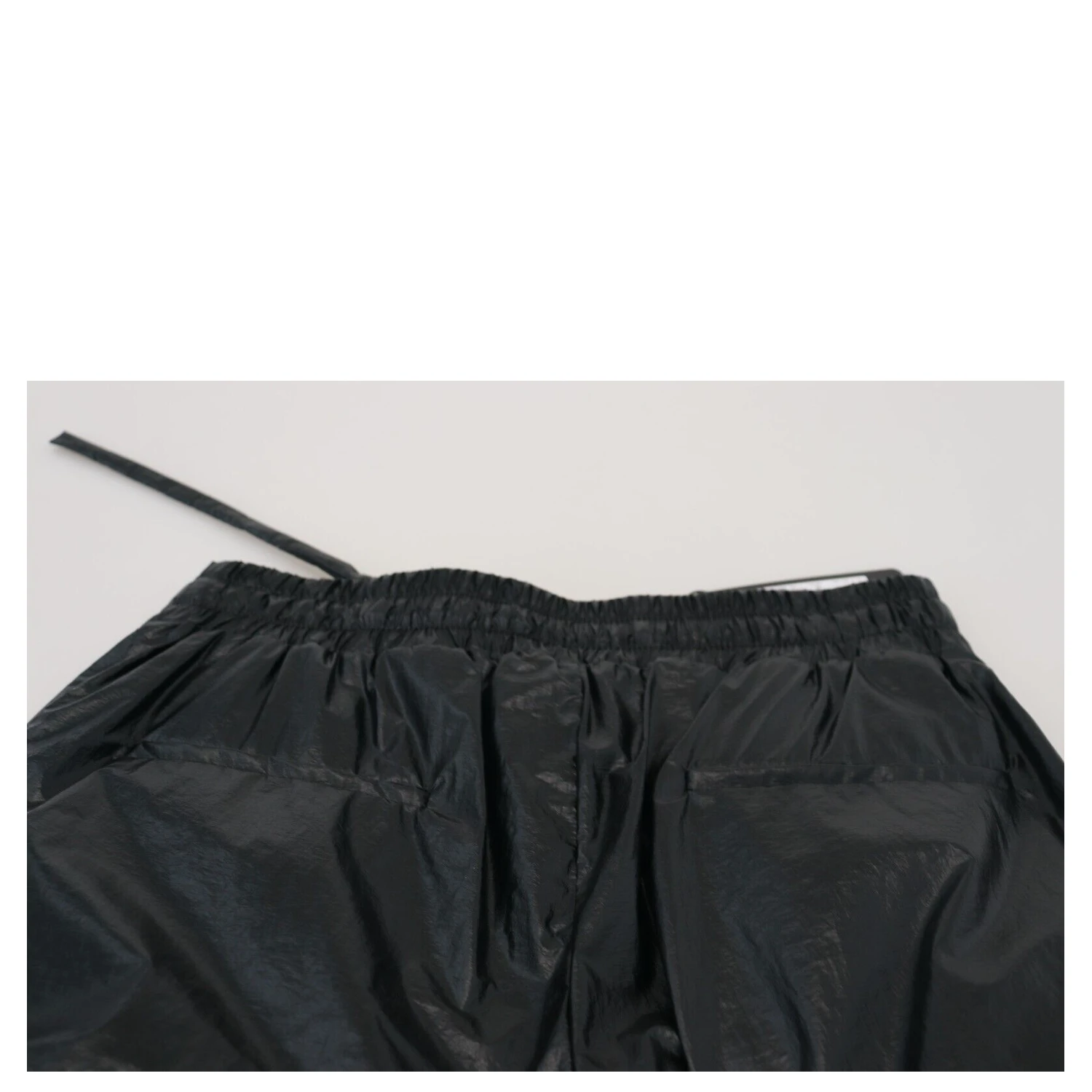 Black Shining Drawstring Trouser Nylon Pants
