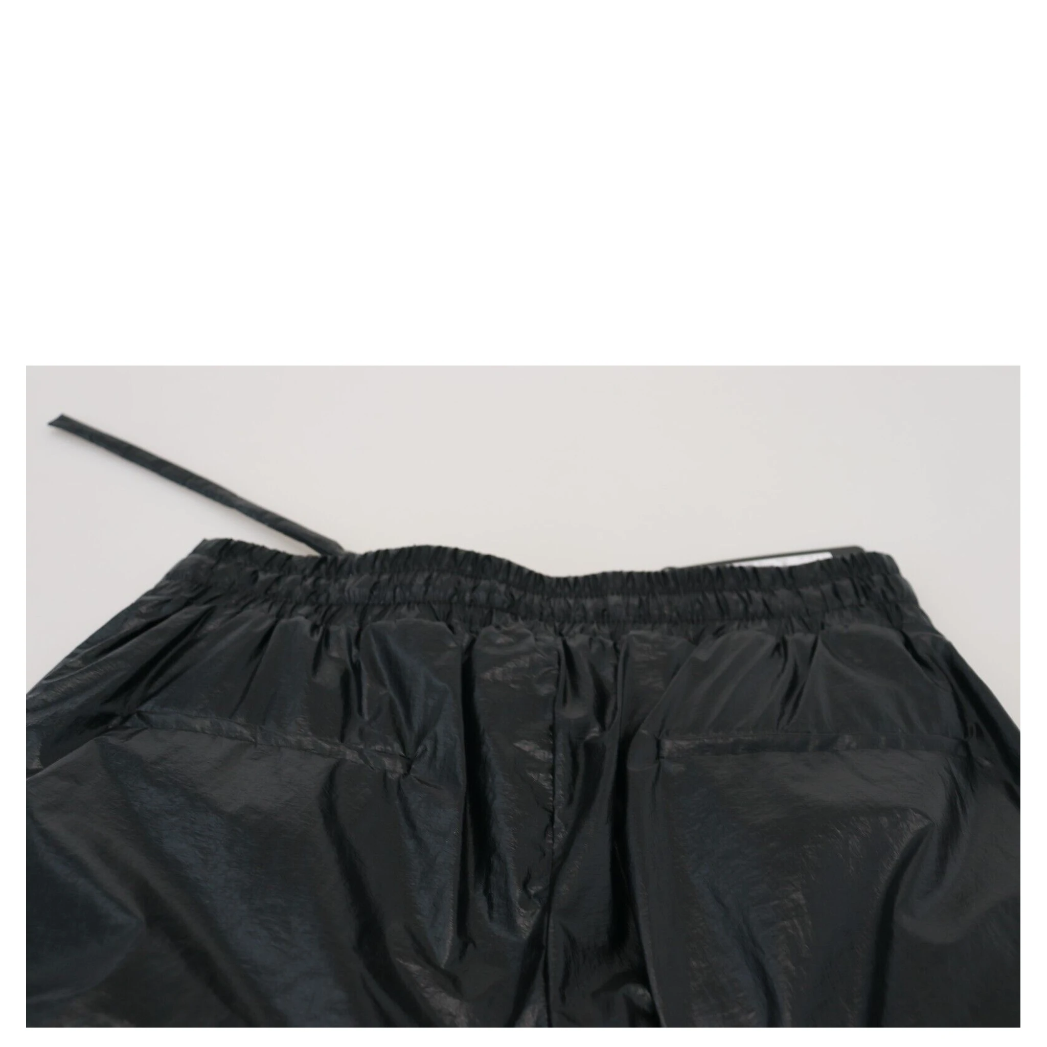 Black Shining Drawstring Trouser Nylon Pants