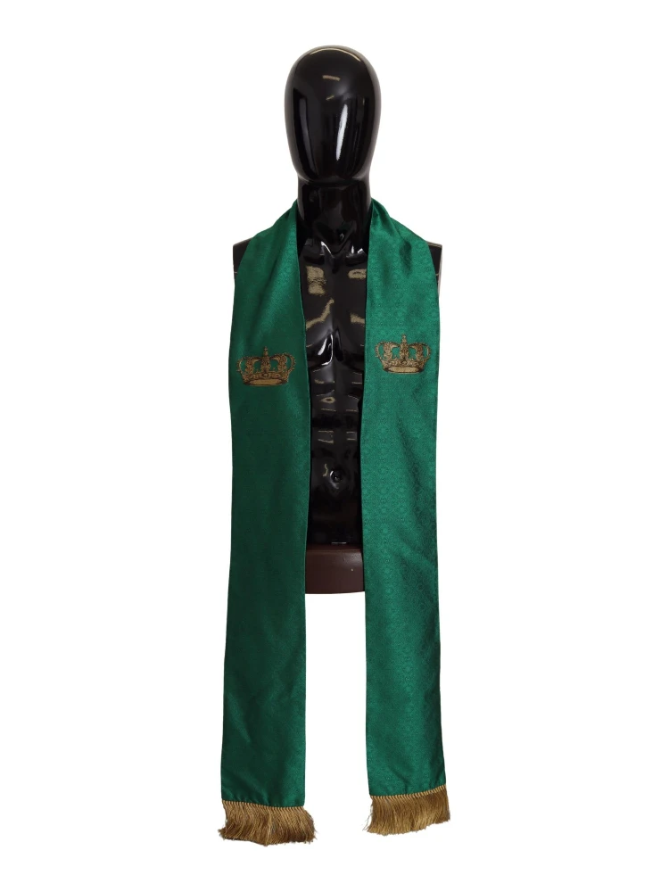 Green Crown Embroidered Shawl Fringe Blend Silk