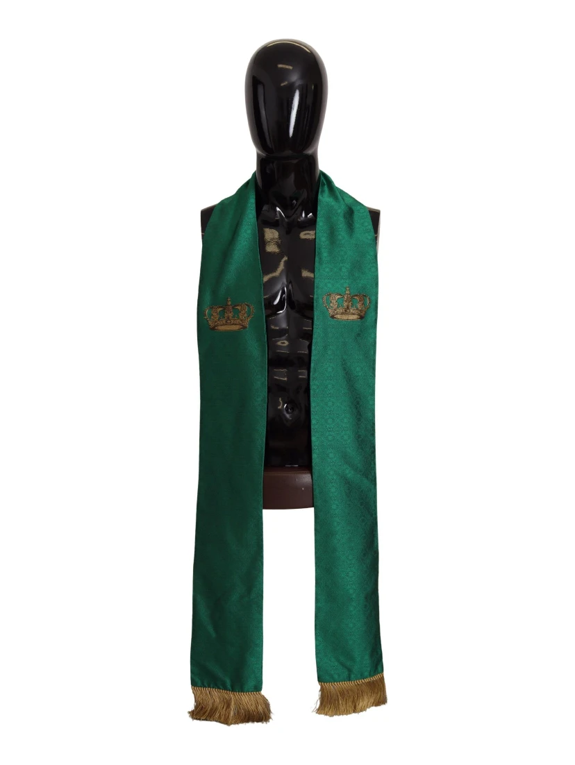 Green Crown Embroidered Shawl Fringe Blend Silk