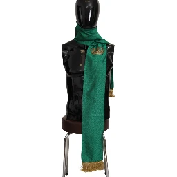 Green Crown Embroidered Shawl Fringe Blend Silk