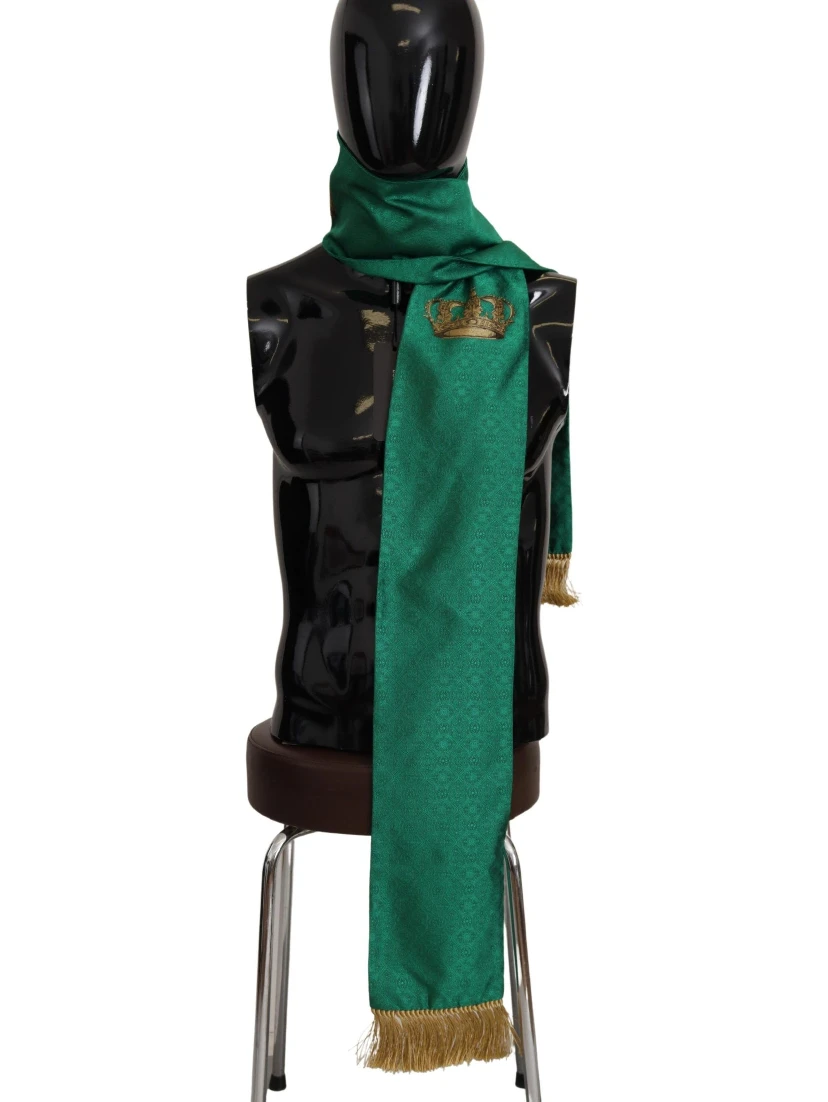 Green Crown Embroidered Shawl Fringe Blend Silk