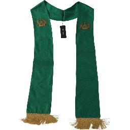 Green Crown Embroidered Shawl Fringe Blend Silk