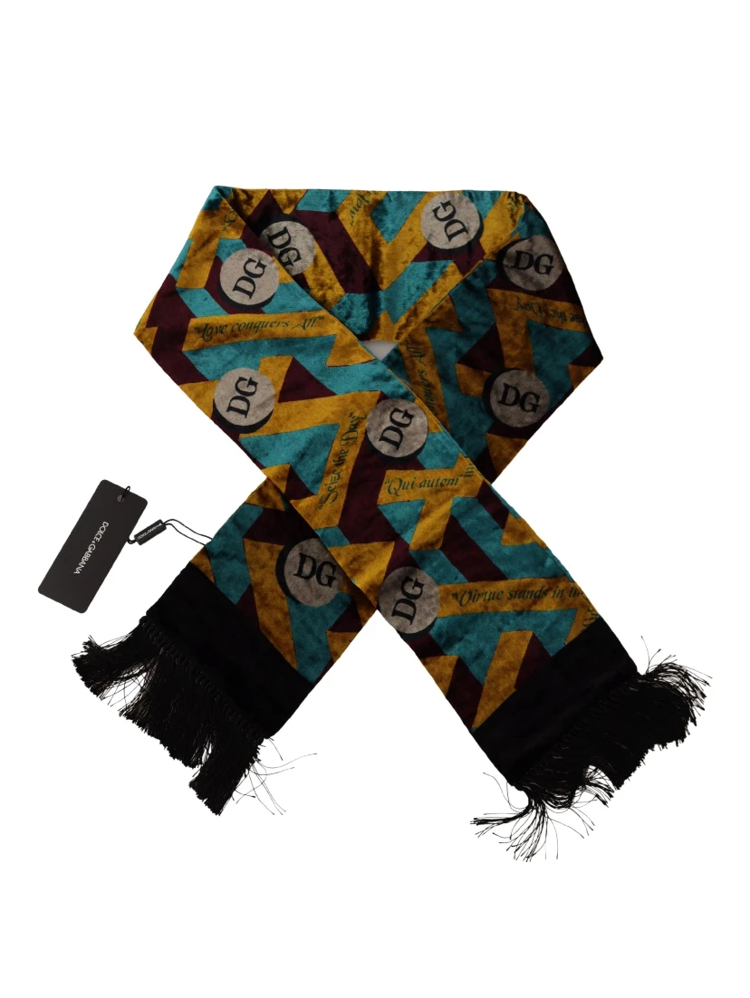 Multicolor DG Logo Print Shawl Wrap Fringe Scarf