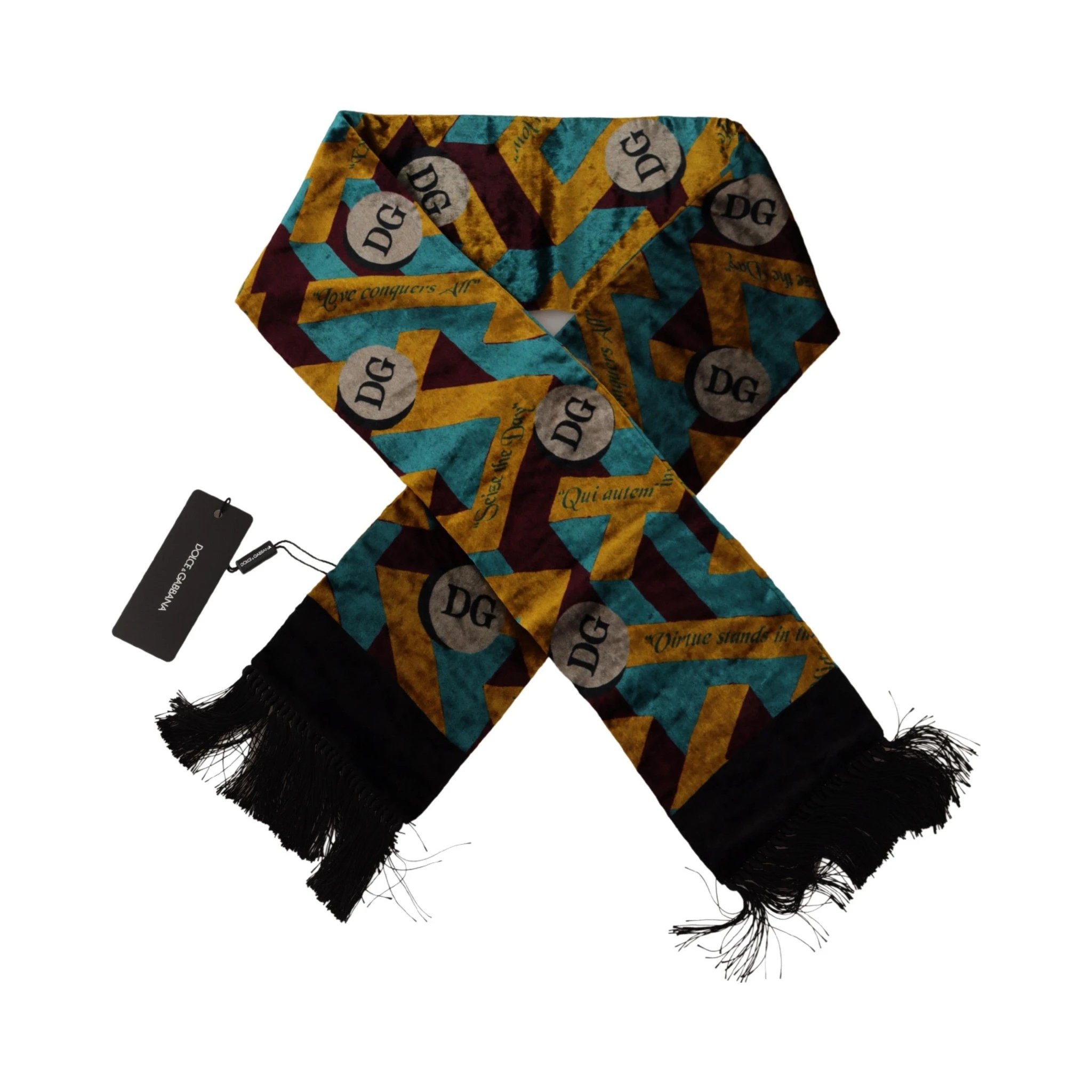 Multicolor DG Logo Print Shawl Wrap Fringe Scarf