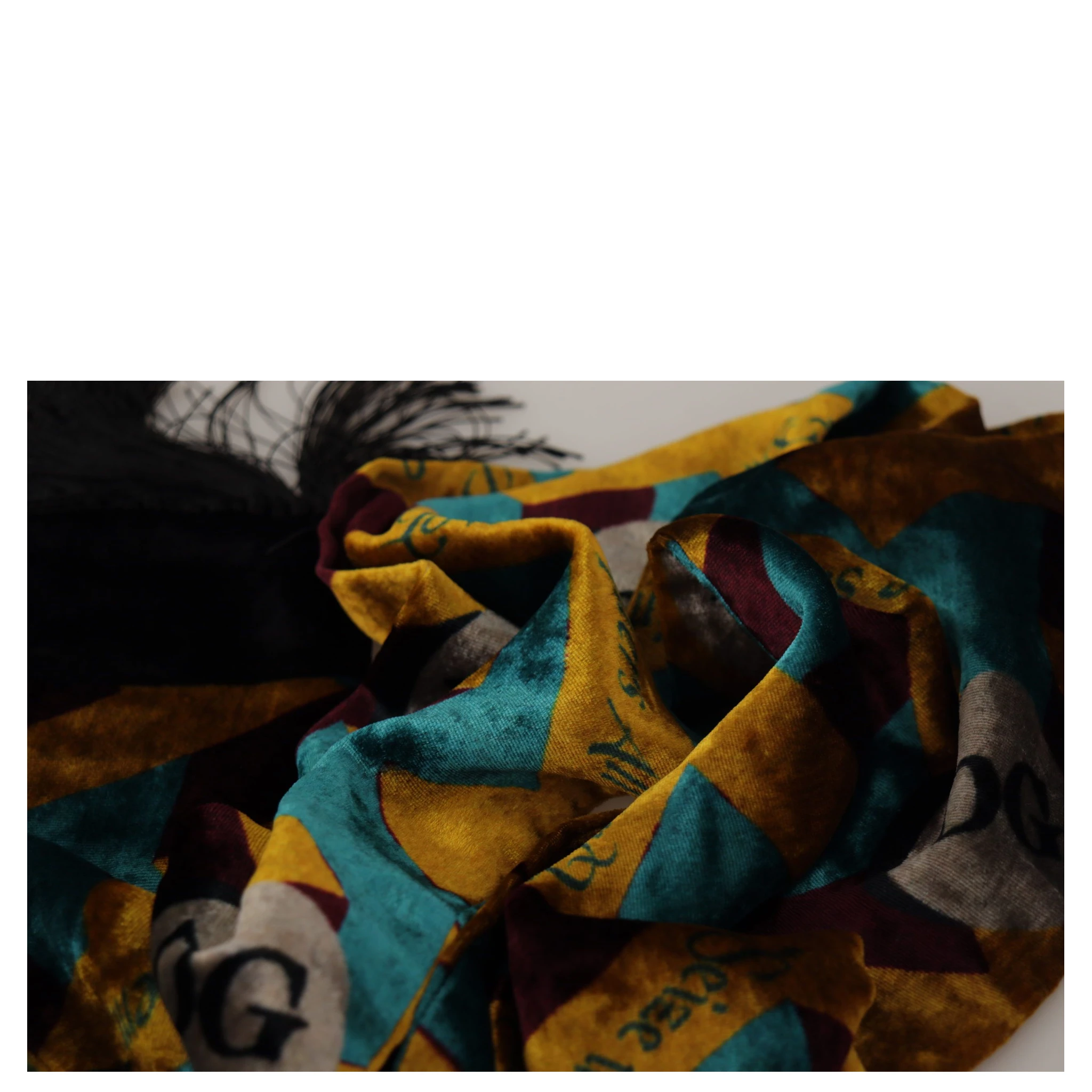 Multicolor DG Logo Print Shawl Wrap Fringe Scarf
