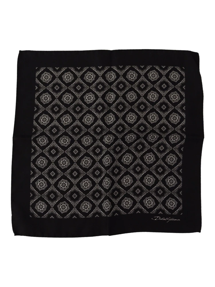 Black Geometric Patterned Square Handkerchief Scarf