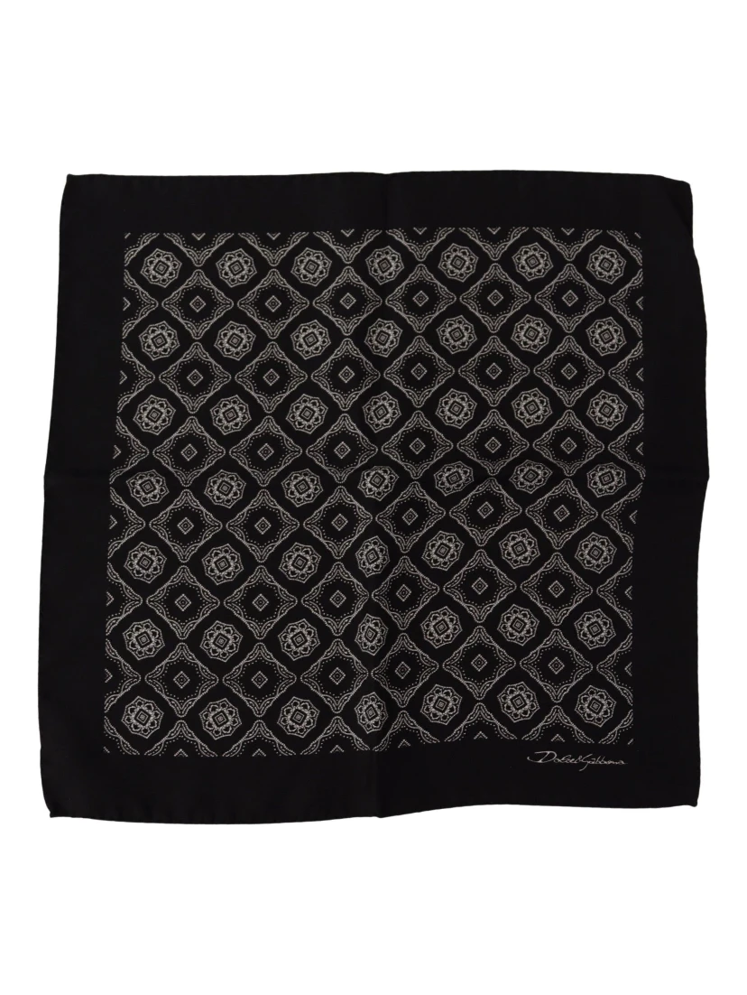 Black Geometric Patterned Square Handkerchief Scarf