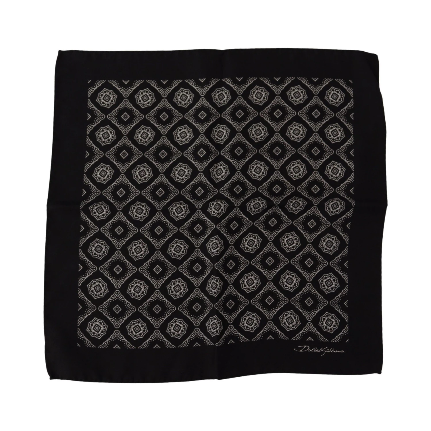 Black Geometric Patterned Square Handkerchief Scarf
