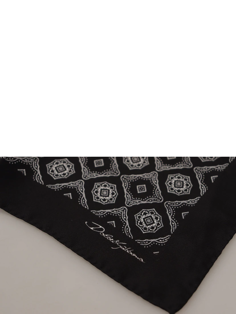 Black Geometric Patterned Square Handkerchief Scarf
