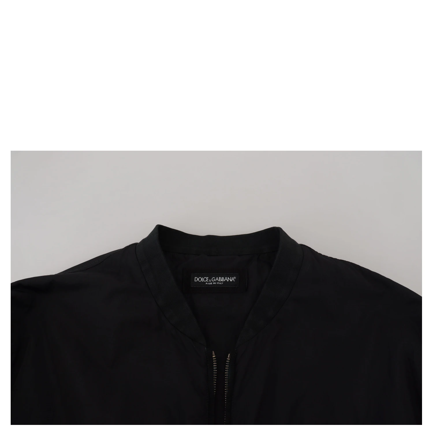 Black Nylon Logo Bomber Zipper Jacket