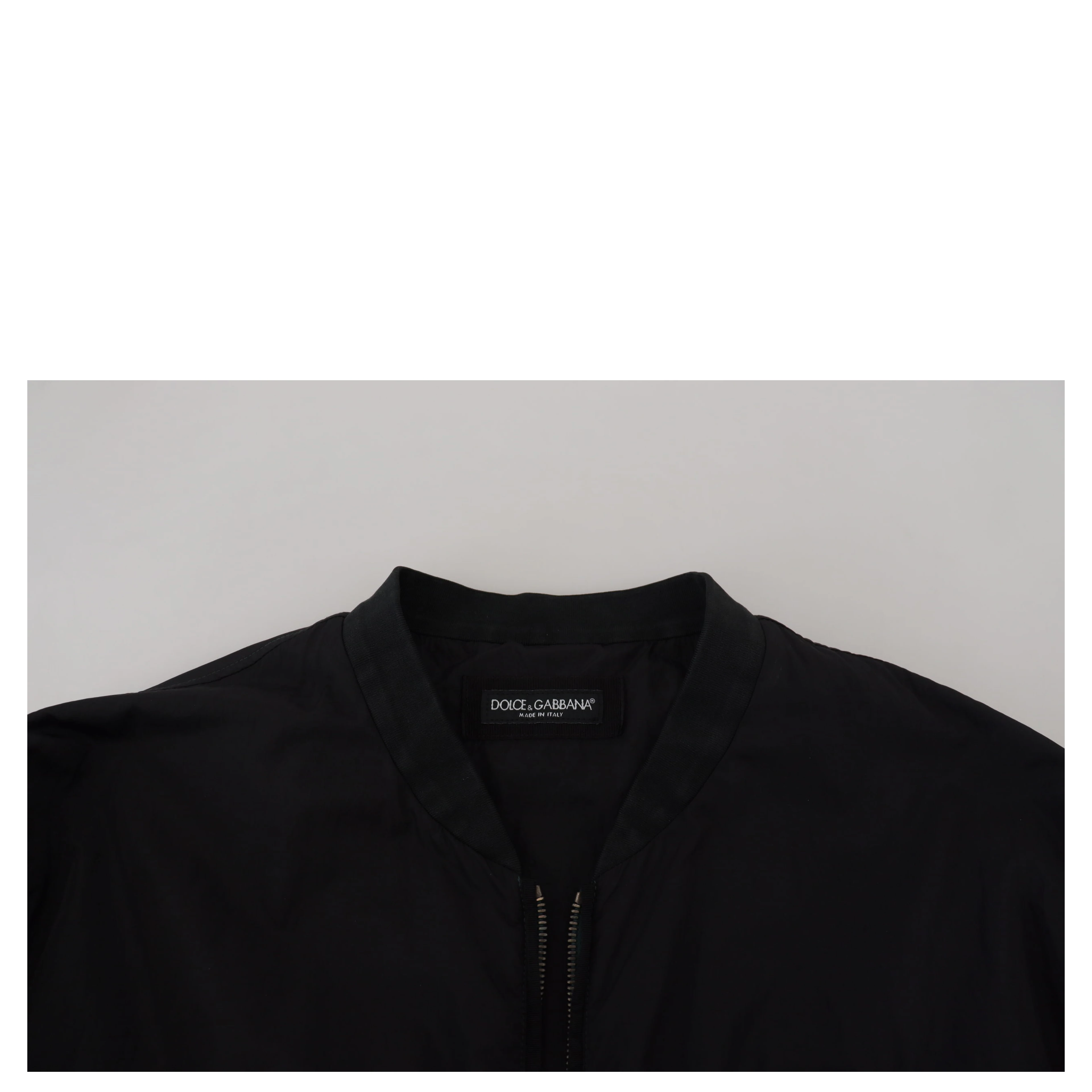 Black Nylon Logo Bomber Zipper Jacket