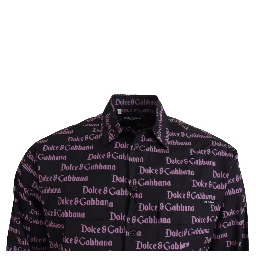 Black Purple Logo Slim Dress Formal Shirt
