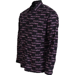 Black Purple Logo Slim Dress Formal Shirt