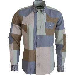 Multicolor Cotton Patchwork Slim Shirt
