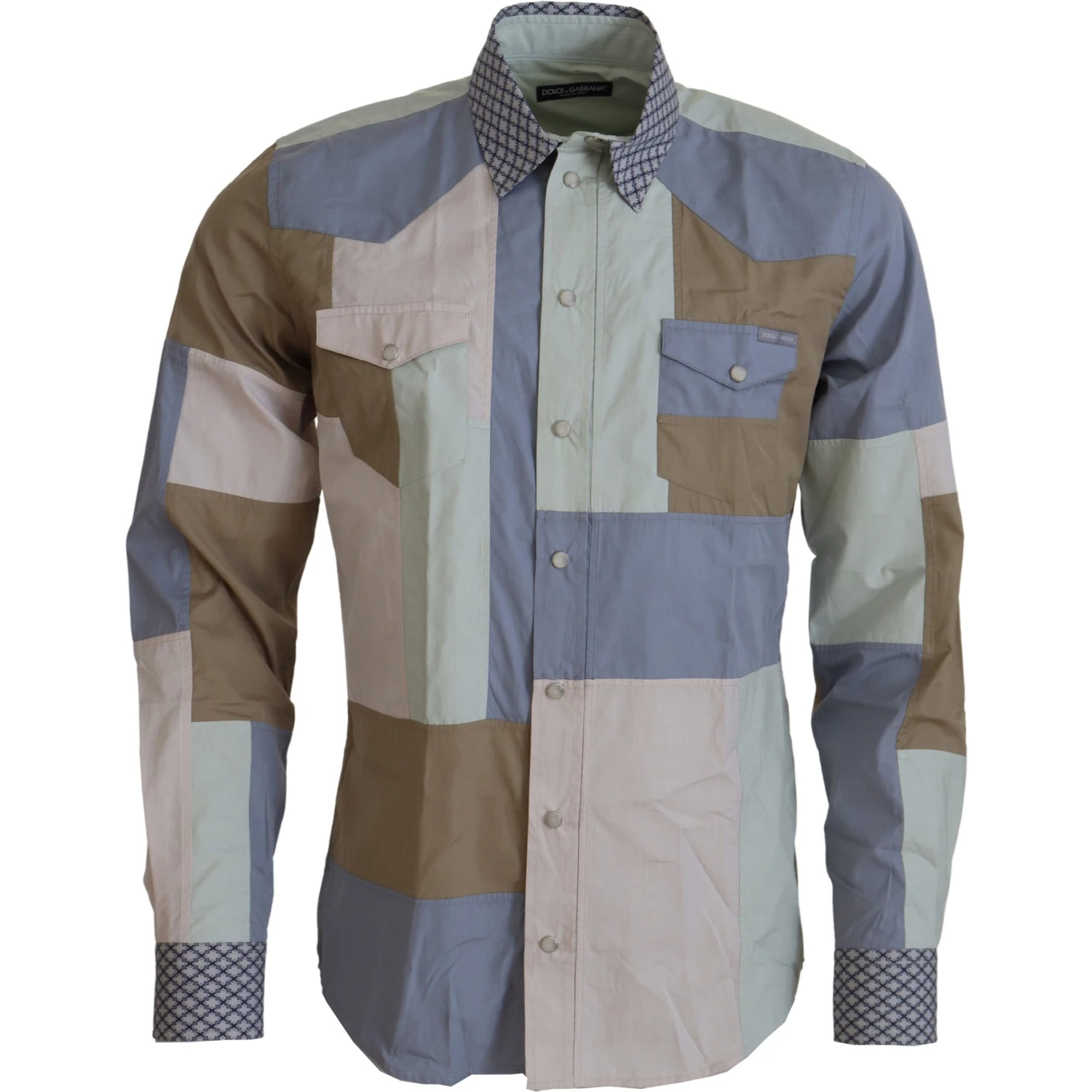 Multicolor Cotton Patchwork Slim Shirt