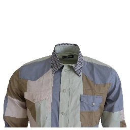 Multicolor Cotton Patchwork Slim Shirt