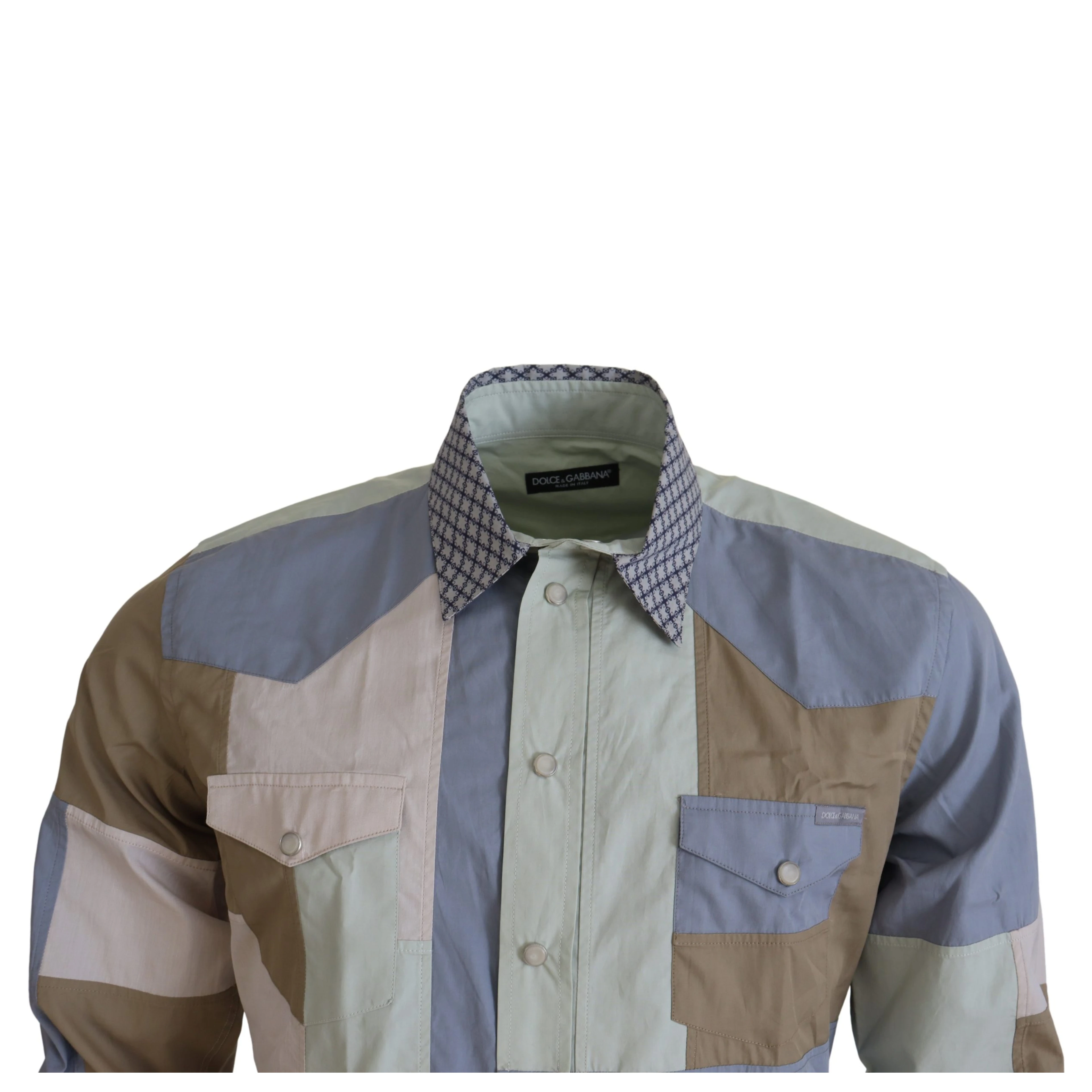 Multicolor Cotton Patchwork Slim Shirt